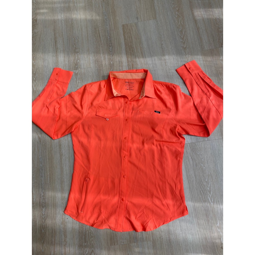 Huk Performance Fishing Shirt Womens Large Neon Orange Long Sleeve Ventilated